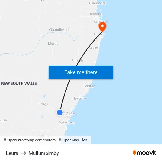 Leura to Mullumbimby map