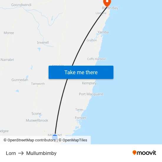 Lorn to Mullumbimby map