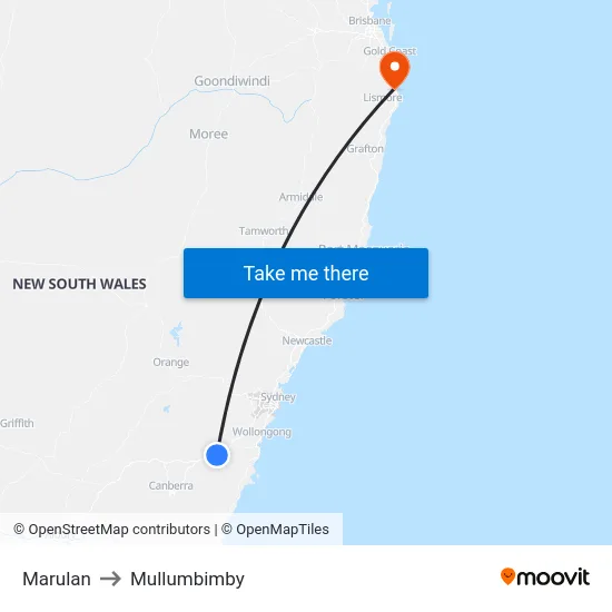 Marulan to Mullumbimby map