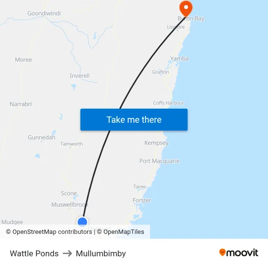Wattle Ponds to Mullumbimby map