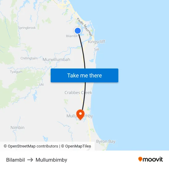 Bilambil to Mullumbimby map