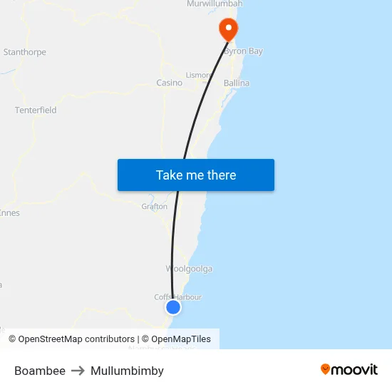 Boambee to Mullumbimby map