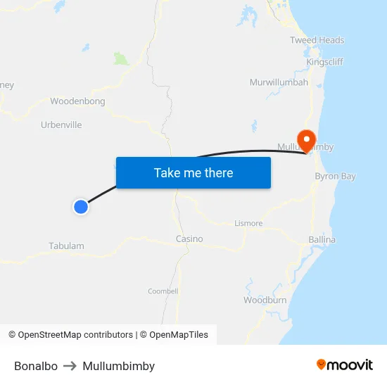 Bonalbo to Mullumbimby map