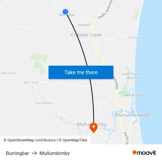 Burringbar to Mullumbimby map