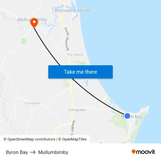 Byron Bay to Mullumbimby map
