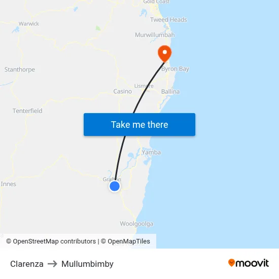 Clarenza to Mullumbimby map