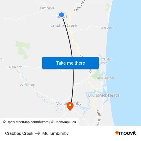 Crabbes Creek to Mullumbimby map
