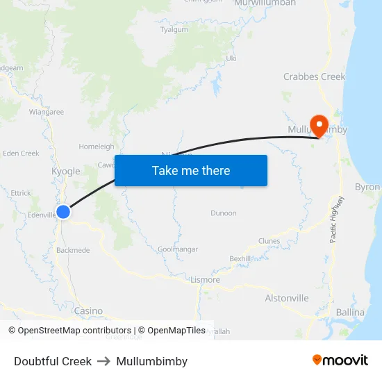 Doubtful Creek to Mullumbimby map