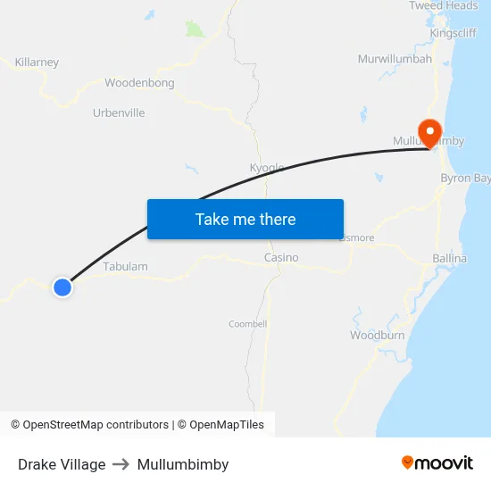 Drake Village to Mullumbimby map