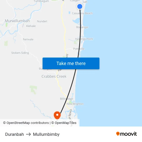 Duranbah to Mullumbimby map