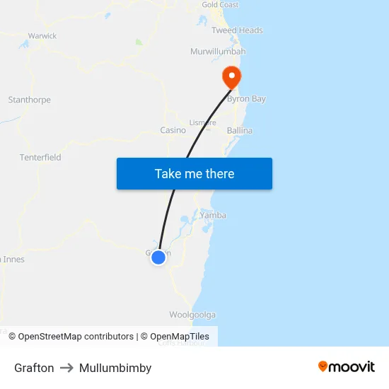 Grafton to Mullumbimby map