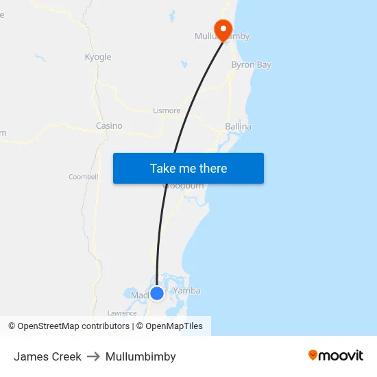 James Creek to Mullumbimby map