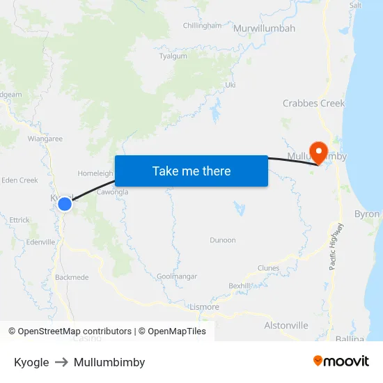 Kyogle to Mullumbimby map