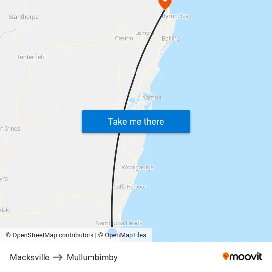 Macksville to Mullumbimby map