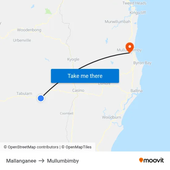 Mallanganee to Mullumbimby map