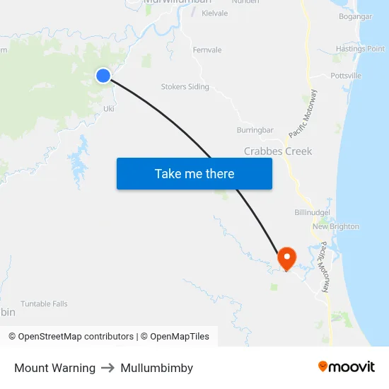 Mount Warning to Mullumbimby map