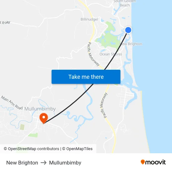 New Brighton to Mullumbimby map