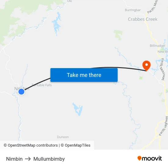 Nimbin to Mullumbimby map