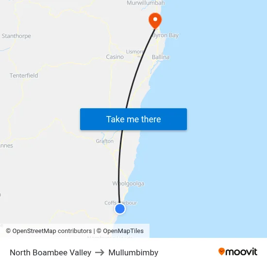 North Boambee Valley to Mullumbimby map