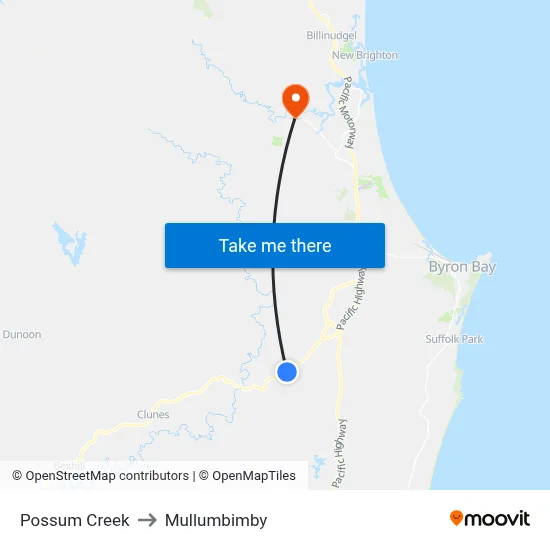 Possum Creek to Mullumbimby map