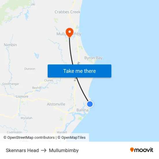 Skennars Head to Mullumbimby map