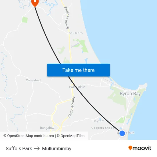 Suffolk Park to Mullumbimby map