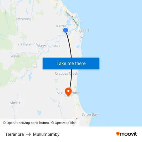 Terranora to Mullumbimby map