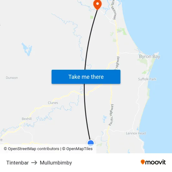 Tintenbar to Mullumbimby map
