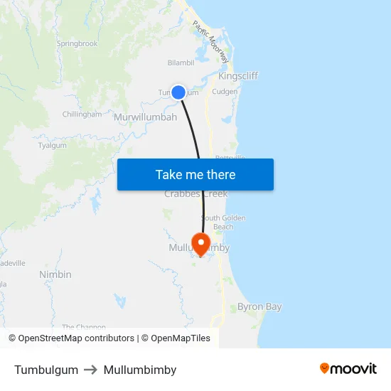 Tumbulgum to Mullumbimby map