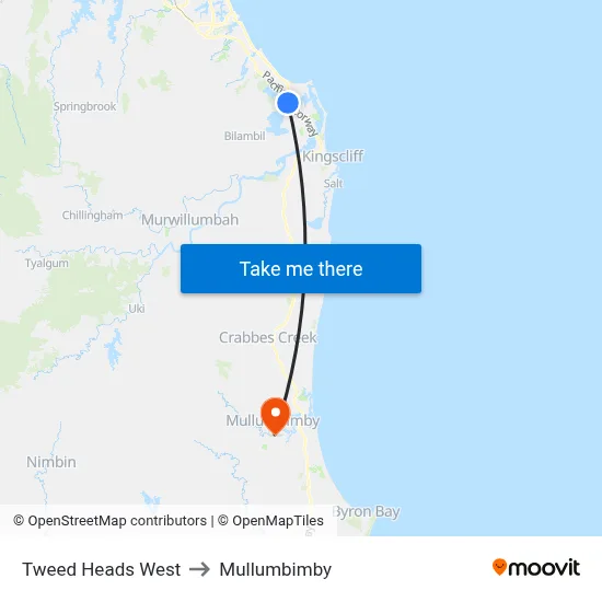 Tweed Heads West to Mullumbimby map
