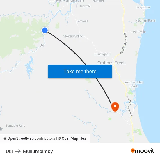 Uki to Mullumbimby map