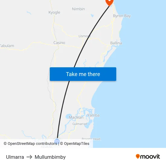 Ulmarra to Mullumbimby map