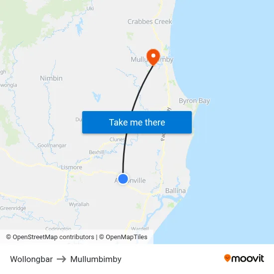 Wollongbar to Mullumbimby map