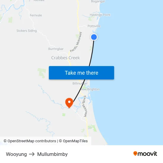 Wooyung to Mullumbimby map