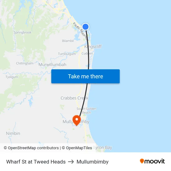 Wharf St at Tweed Heads to Mullumbimby map