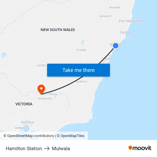 Hamilton Station to Mulwala map