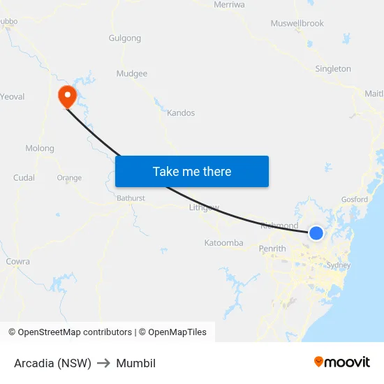 Arcadia (NSW) to Mumbil map