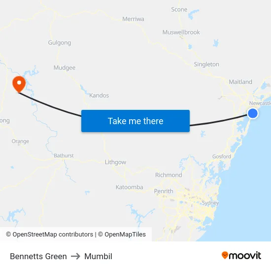 Bennetts Green to Mumbil map