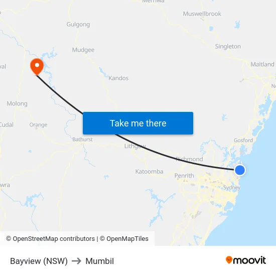 Bayview (NSW) to Mumbil map
