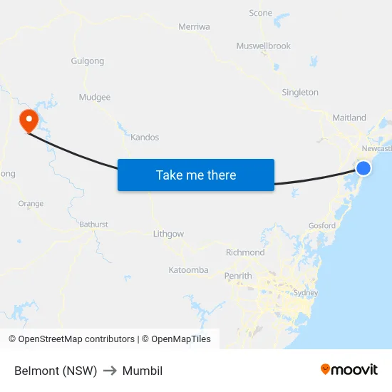 Belmont (NSW) to Mumbil map