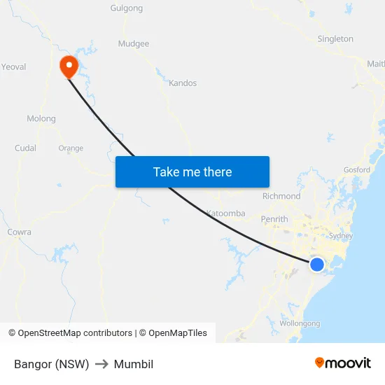 Bangor (NSW) to Mumbil map