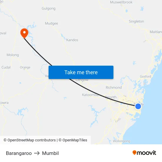 Barangaroo to Mumbil map