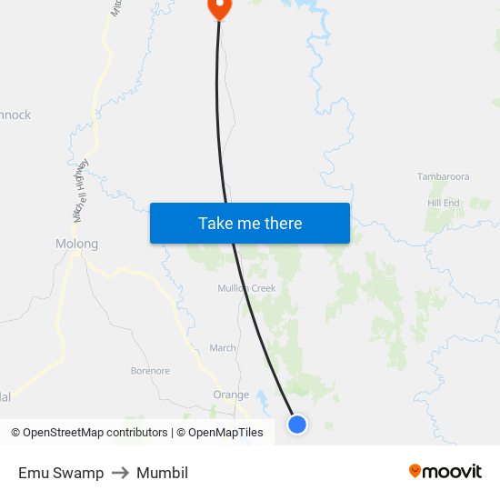 Emu Swamp to Mumbil map