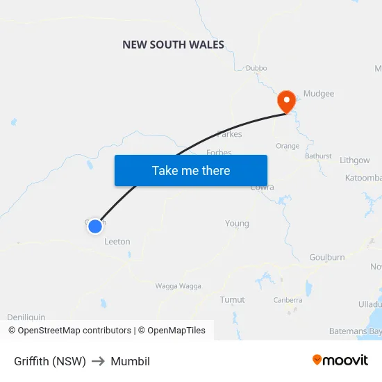 Griffith (NSW) to Mumbil map