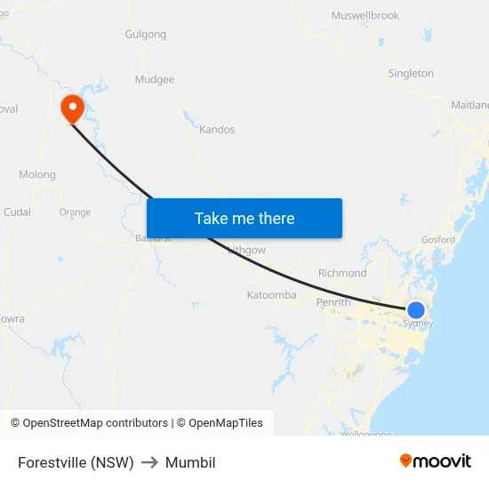 Forestville (NSW) to Mumbil map