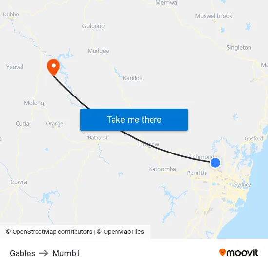 Gables to Mumbil map