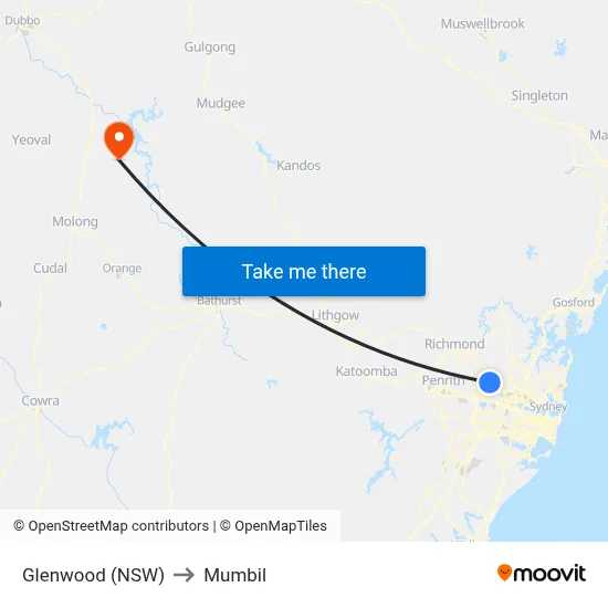 Glenwood (NSW) to Mumbil map