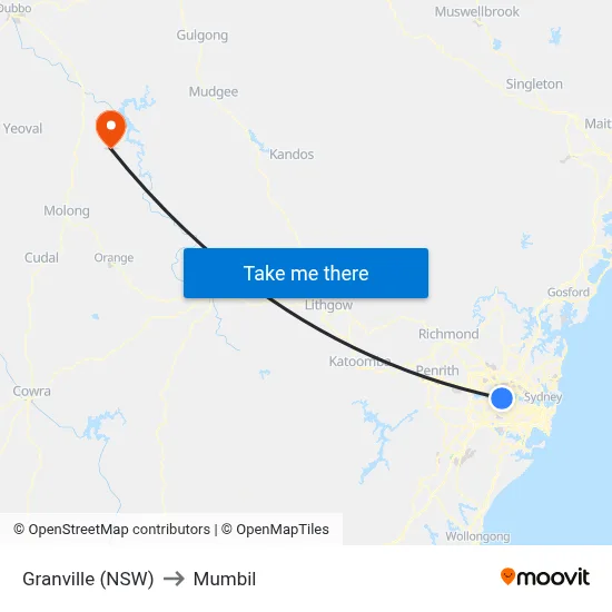 Granville (NSW) to Mumbil map