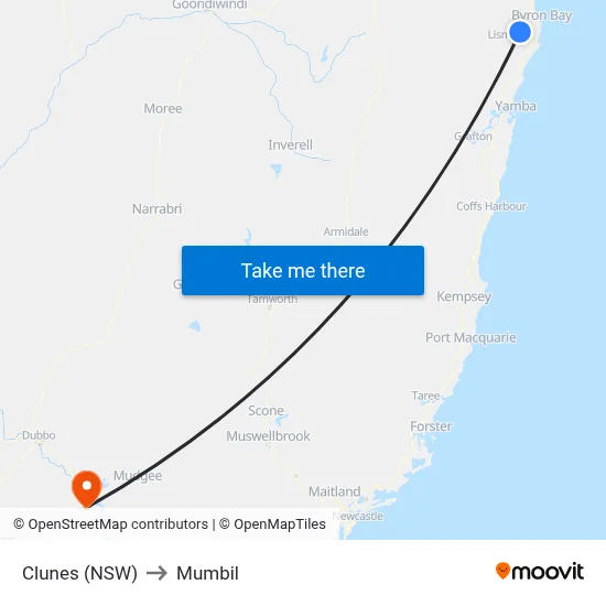 Clunes (NSW) to Mumbil map