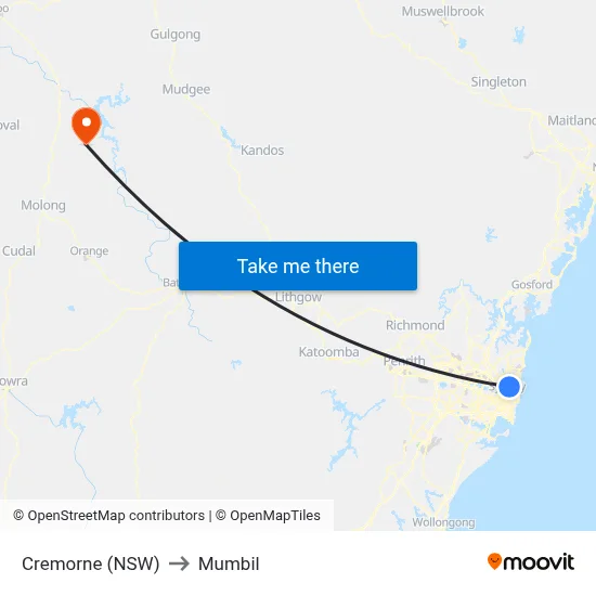 Cremorne (NSW) to Mumbil map